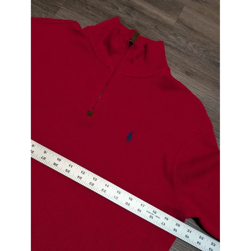 Polo Ralph Lauren Mens Small Red 1/4 Zip‎ Pullover Cotton Sweater Pony Logo